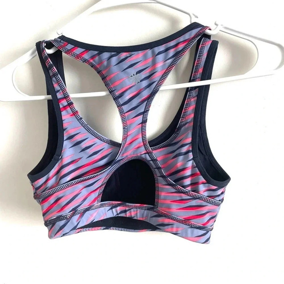 Athleta Double Dare Racerback Multicolor Pink Purple Blue Pad Sports Bra XS - Picture 3 of 7